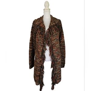 Peruvian Connection Multi-Color Fringe Open Cardigan Sweater